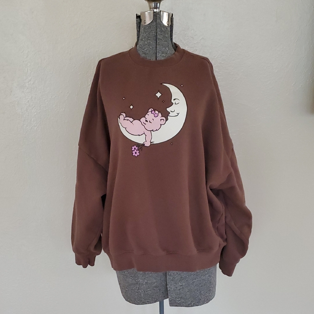 PacSun Brown Moon Bear Graphic Sweater